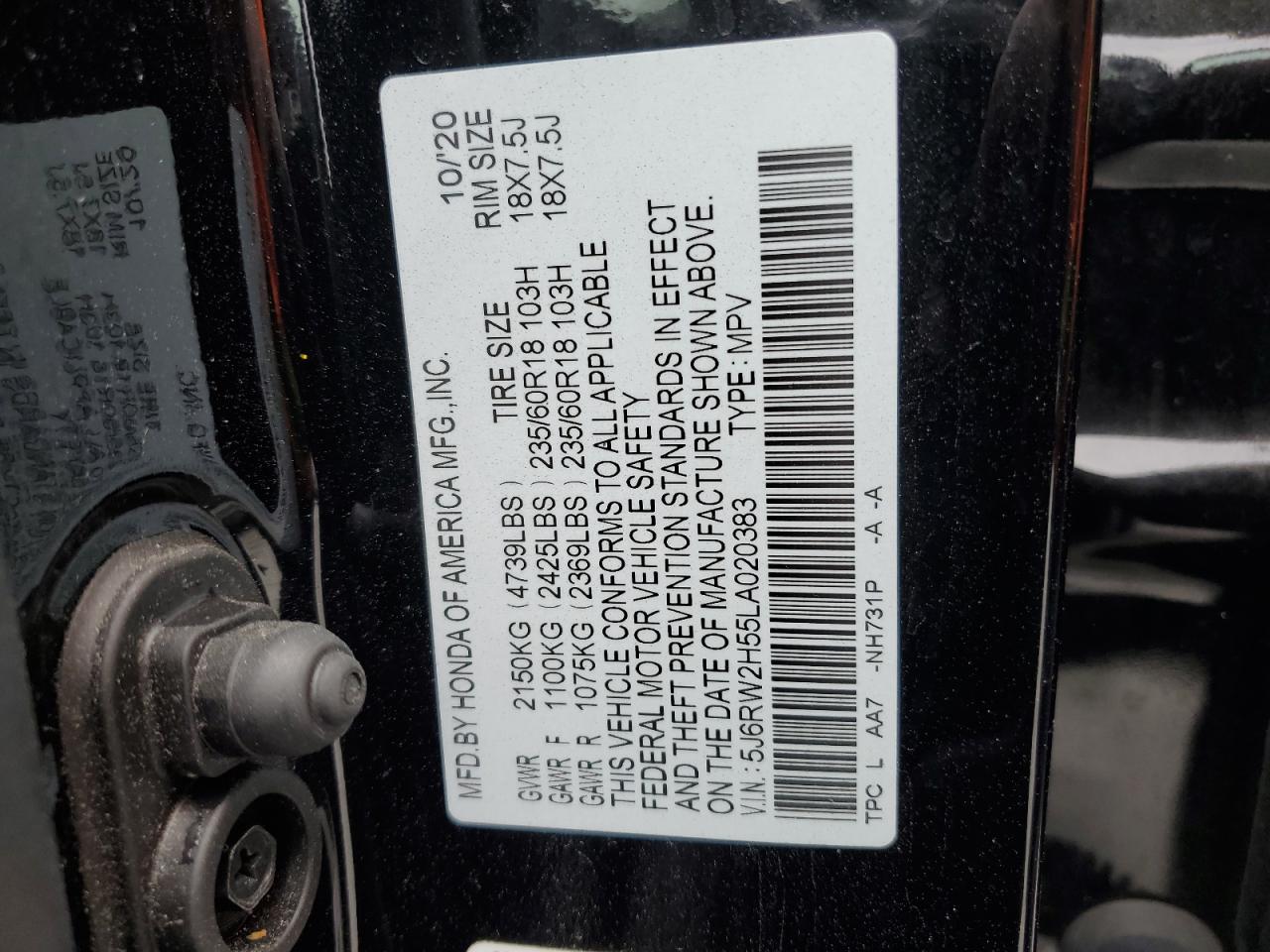 5J6RW2H55LA020383 HONDA CRV 2020
