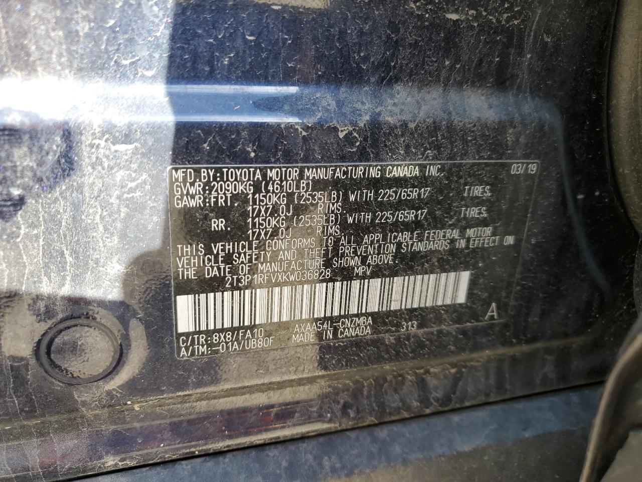 2T3P1RFVXKW036828 TOYOTA RAV4 2019