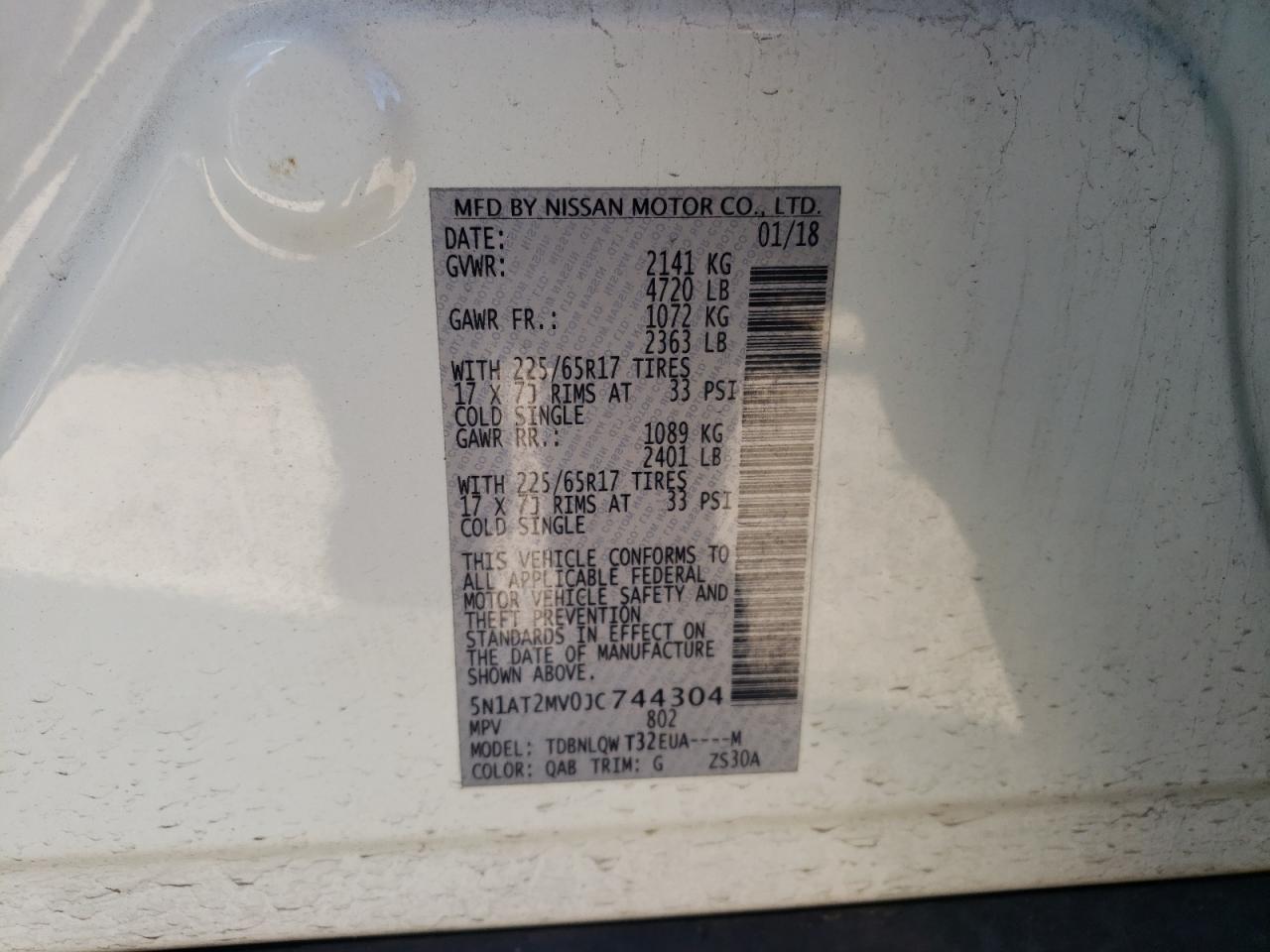 5N1AT2MV0JC744304 NISSAN ROGUE 2018