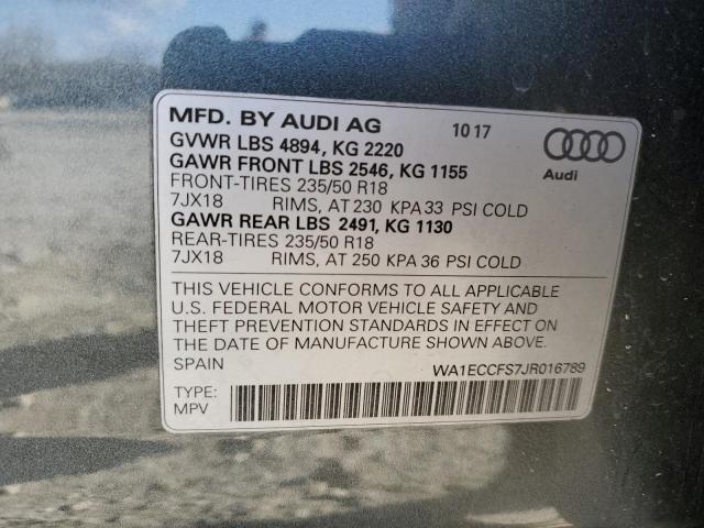 2018 AUDI Q3 WA1ECCFS7JR016789