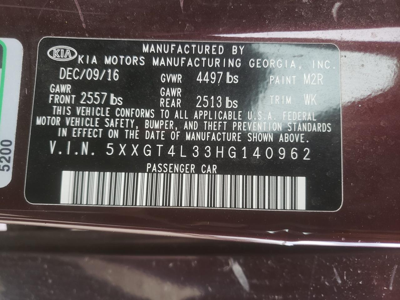 5XXGT4L33HG140962 2017 Kia Optima Lx 5XXGT4L33HG140962 2017 Kia Optima Lx