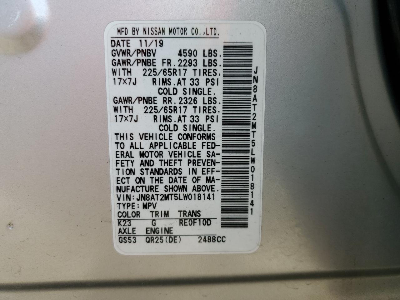 JN8AT2MT5LW018141 NISSAN ROGUE 2020