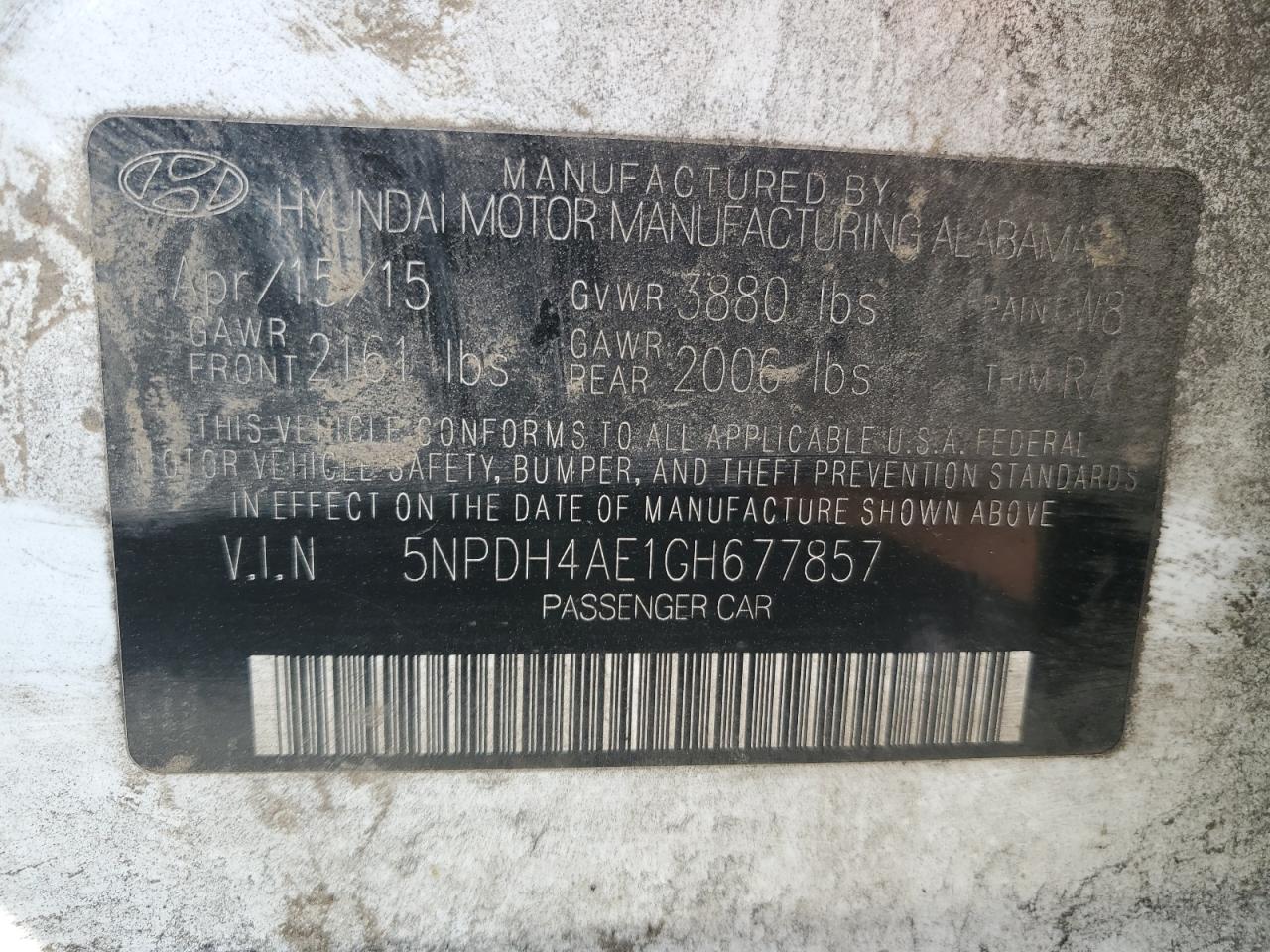 5NPDH4AE1GH677857 2016 Hyundai Elantra Se