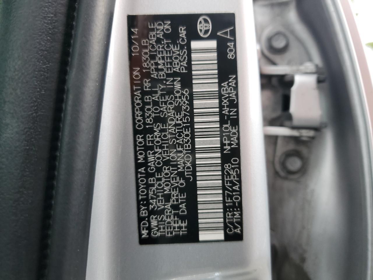 JTDKDTB30E1573956 2014 Toyota Prius C