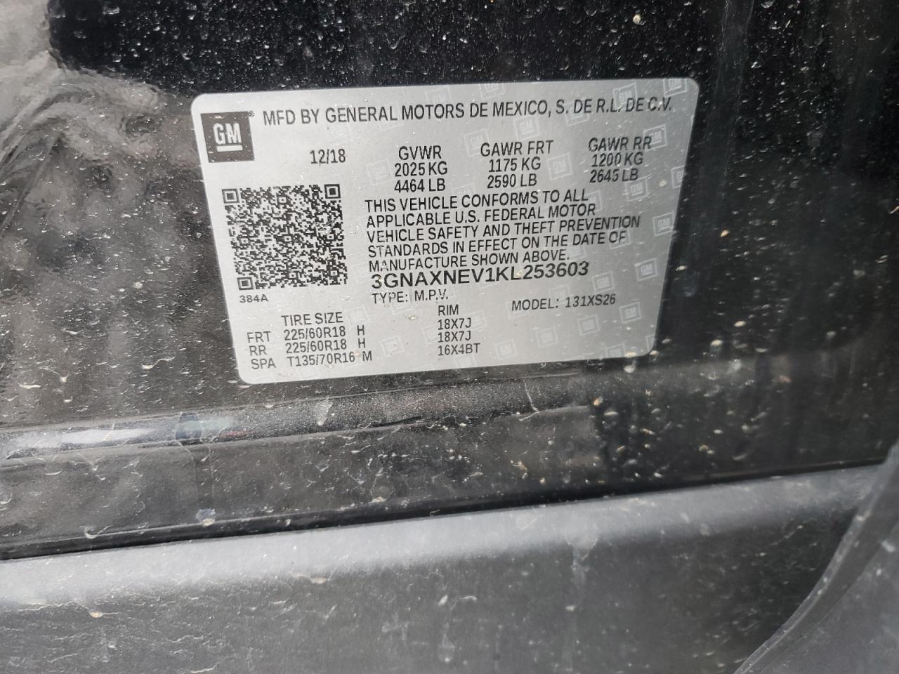 3GNAXNEV1KL253603 CHEVROLET EQUINOX 2019