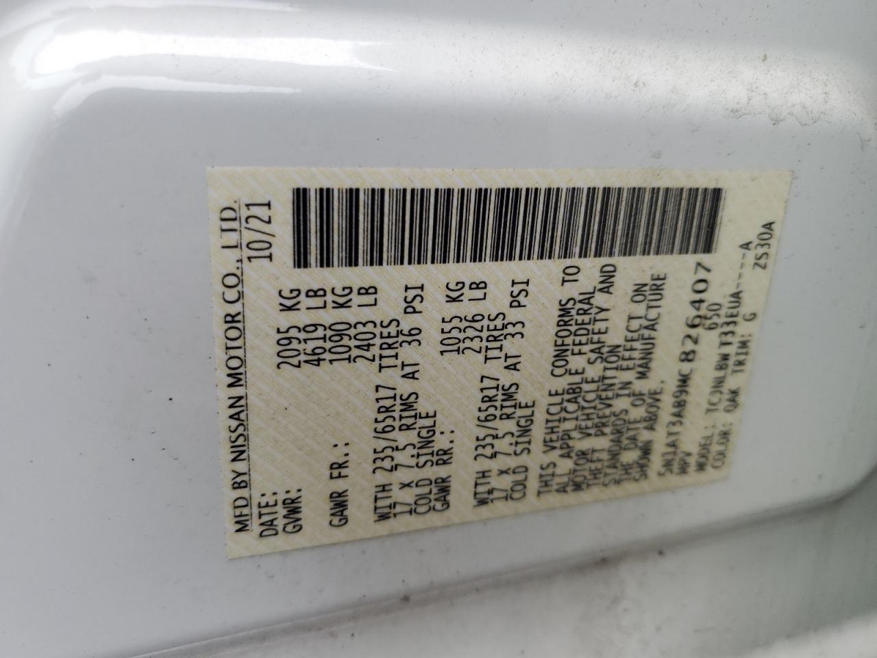 5N1AT3AB9MC826407 NISSAN ROGUE 2021