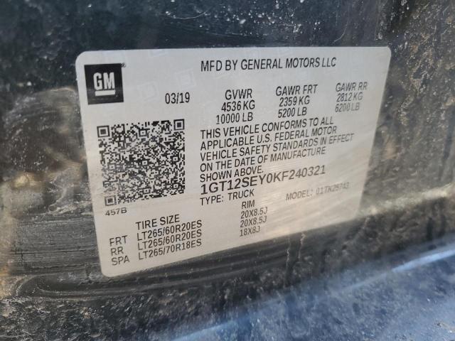 2019 Gmc Sierra K25 6.6L(VIN: 1GT12SEY0KF240321