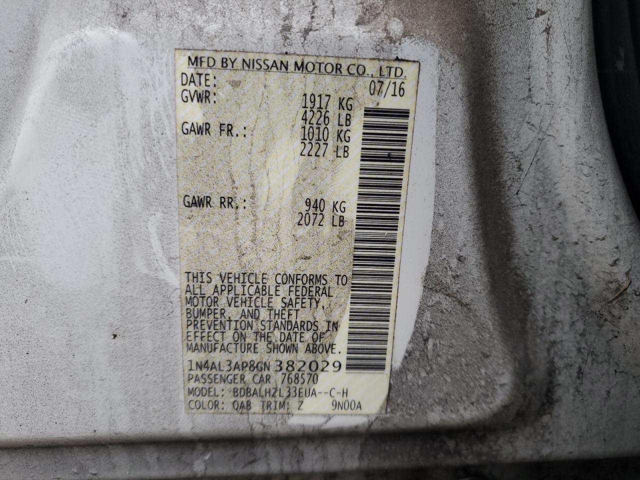 1N4AL3AP8GN382029 NISSAN ALTIMA 2016