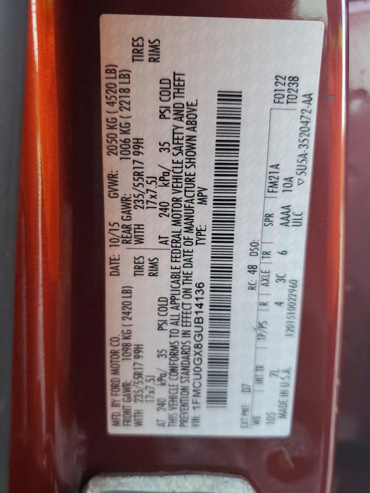 1FMCU0GX8GUB14136 FORD ESCAPE 2016