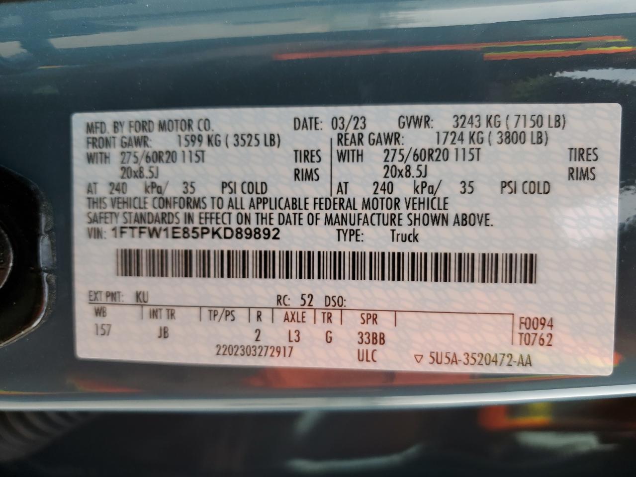 1FTFW1E85PKD89892 FORD F-150 2023