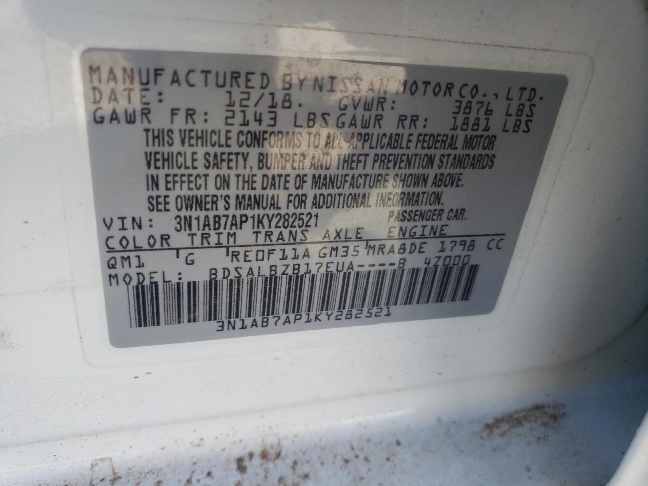 3N1AB7AP1KY282521 NISSAN SENTRA 2019