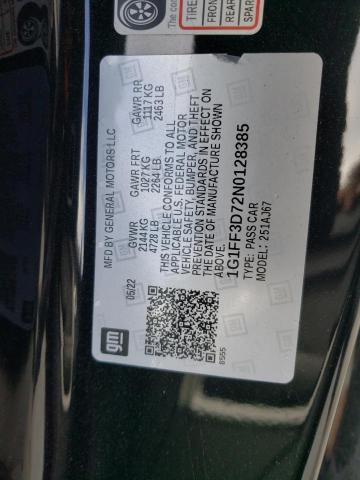 2022 CHEVROLET CAMARO LT1 1G1FF3D72N0128385