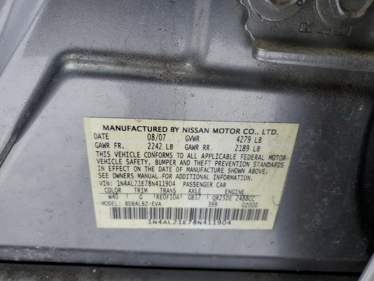 1N4AL21E78N411904 2008 Nissan Altima 2.5