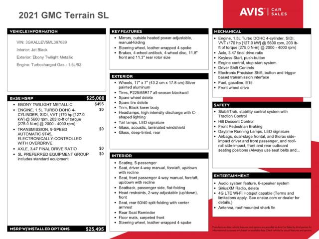 2021 GMC TERRAIN SL 3GKALLEV5ML387689