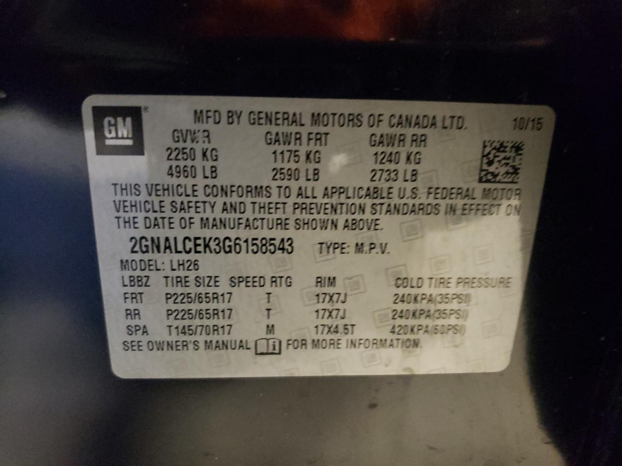 2GNALCEK3G6158543 CHEVROLET EQUINOX 2016