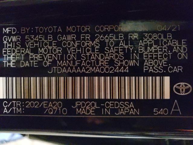 2021 Toyota Mirai Xle VIN: JTDAAAAA2MA002444 Lot: 41125974