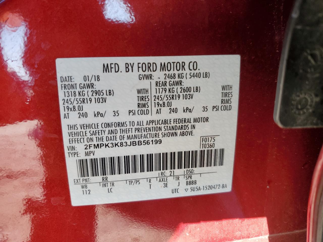 2FMPK3K83JBB56199 FORD EDGE 2018