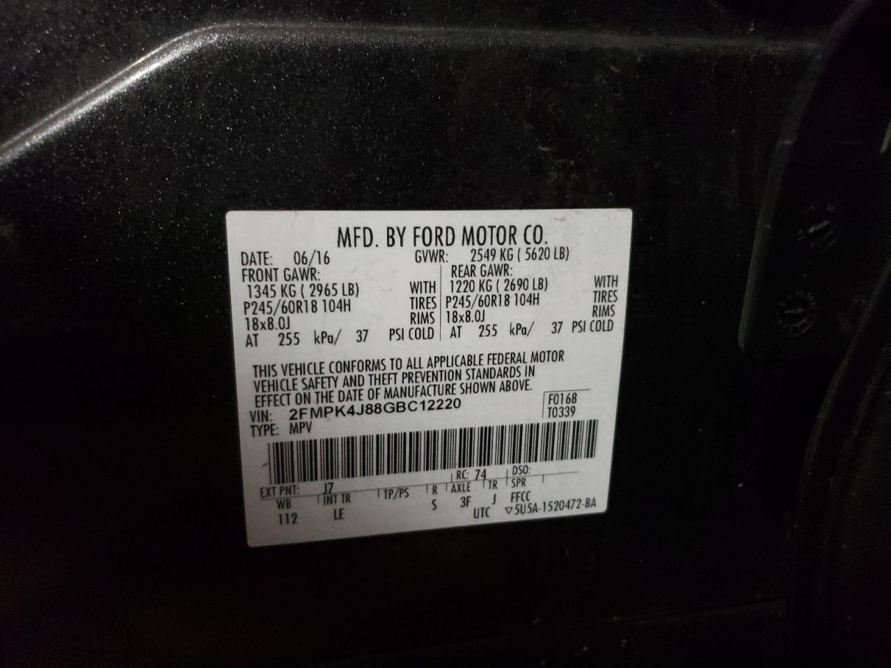 2FMPK4J88GBC12220 FORD EDGE 2016