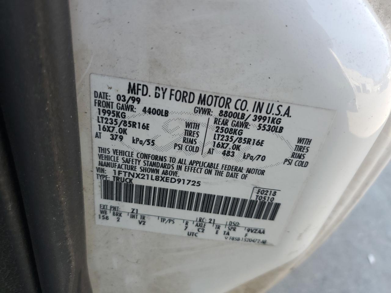 1FTNX21L8XED91725 1999 Ford F250 Super Duty