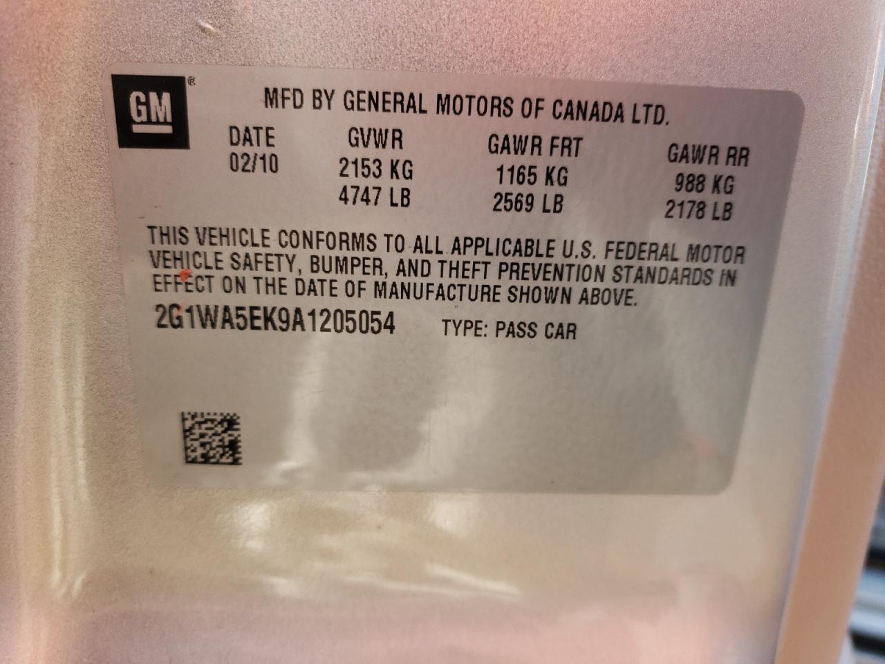 2G1WA5EK9A1205054 2010 Chevrolet Impala Ls