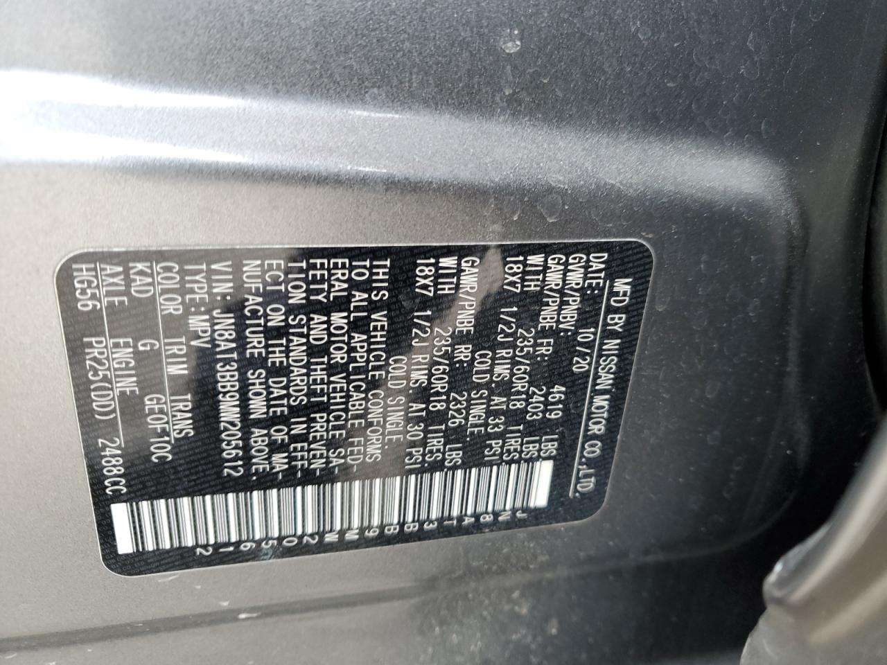 JN8AT3BB9MW205612 NISSAN ROGUE 2021