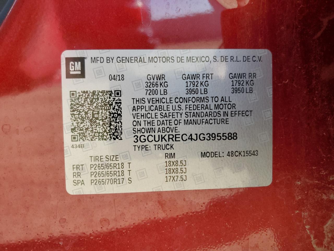 3GCUKREC4JG395588 CHEVROLET ALL Models 2018