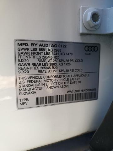 2022 Audi Q7 Premium Plus VIN: WA1LXBF78ND009953 Lot: 38151484