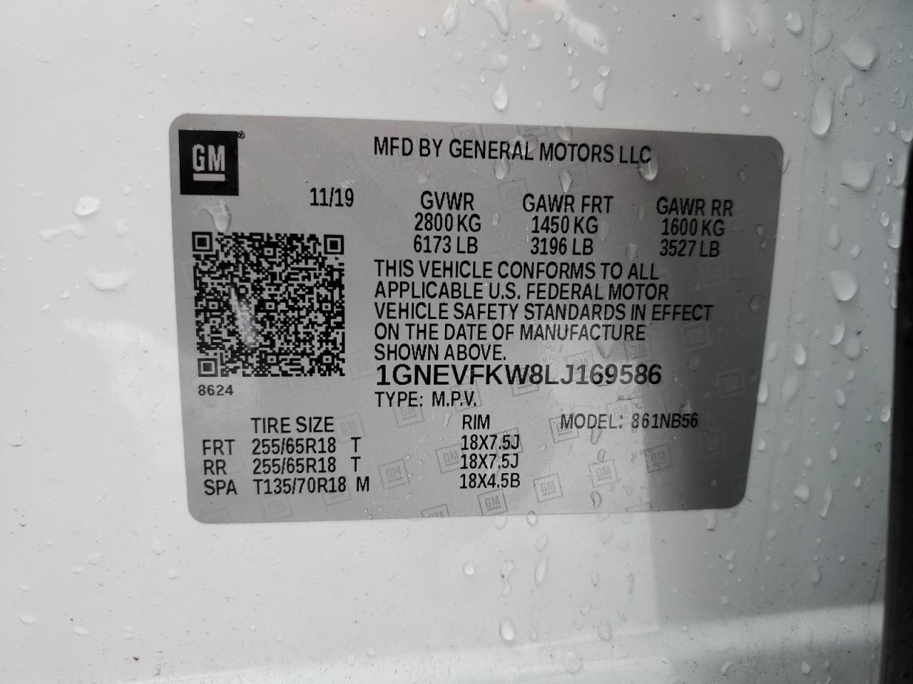 1GNEVFKW8LJ169586 CHEVROLET TRAVERSE 2020