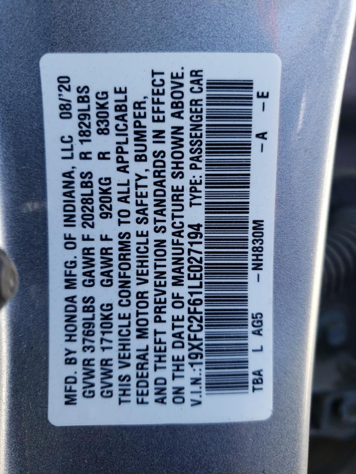 19XFC2F61LE027194 HONDA CIVIC 2020