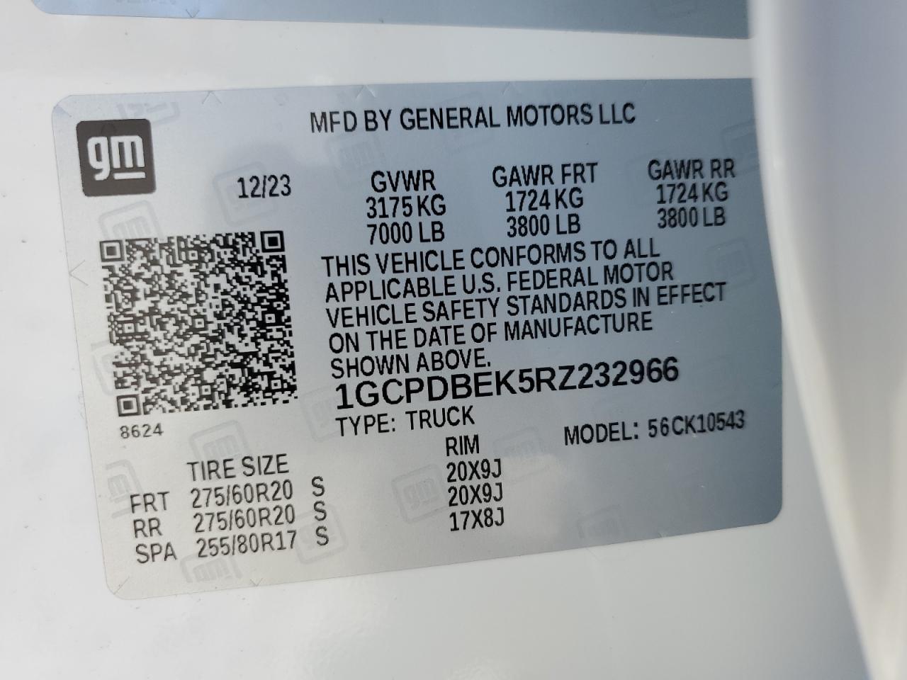 1GCPDBEK5RZ232966 CHEVROLET ALL Models 2024