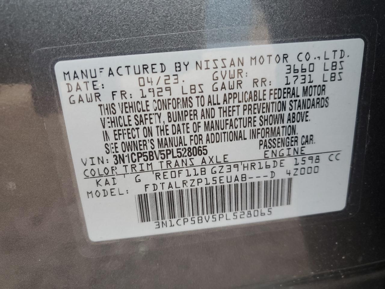 3N1CP5BV5PL528065 2023 Nissan Kicks S