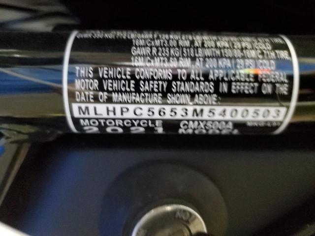 2021 HONDA CMX500 A - MLHPC5653M5400503
