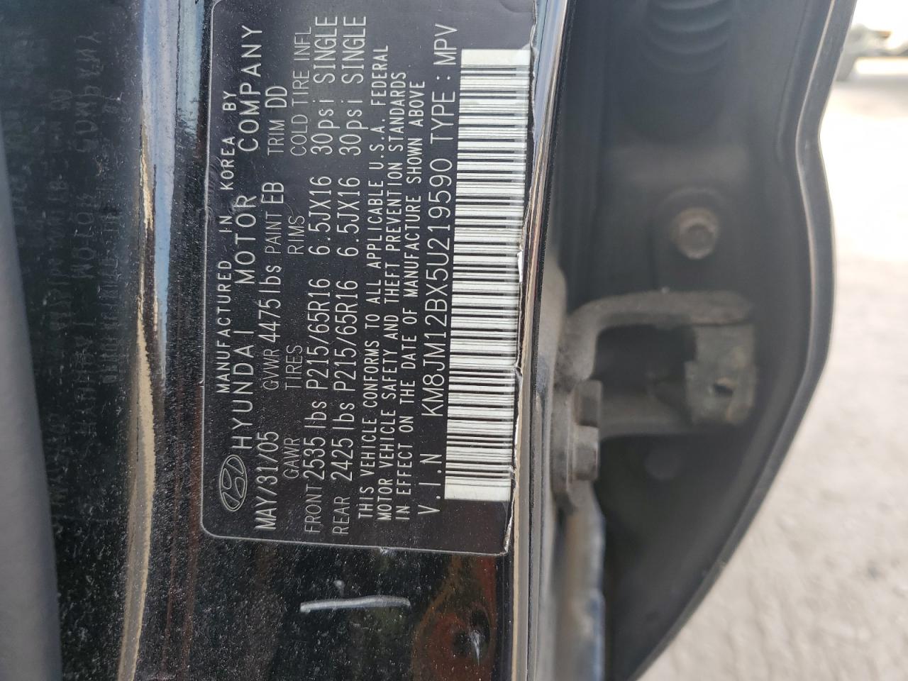 KM8JM12BX5U219590 2005 Hyundai Tucson Gl