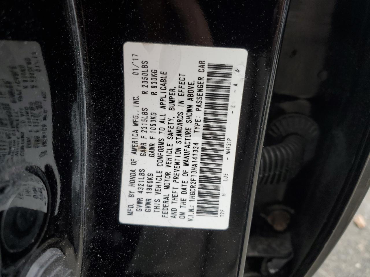 1HGCR2F10HA141334 HONDA ACCORD 2017