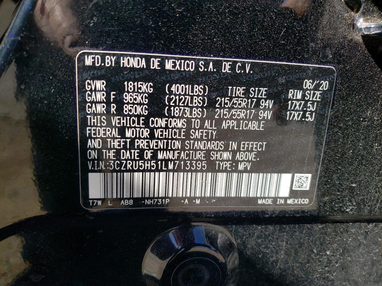 3CZRU5H51LM713395 HONDA HR-V 2020