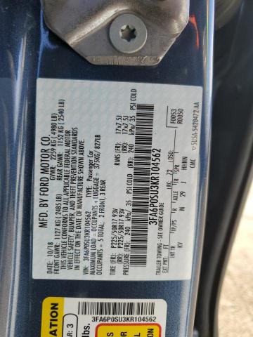 3FA6P0SU3KR104562 2019 FORD FUSION - Image 12