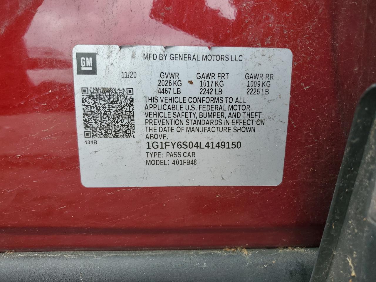 1G1FY6S04L4149150 CHEVROLET BOLT 2020