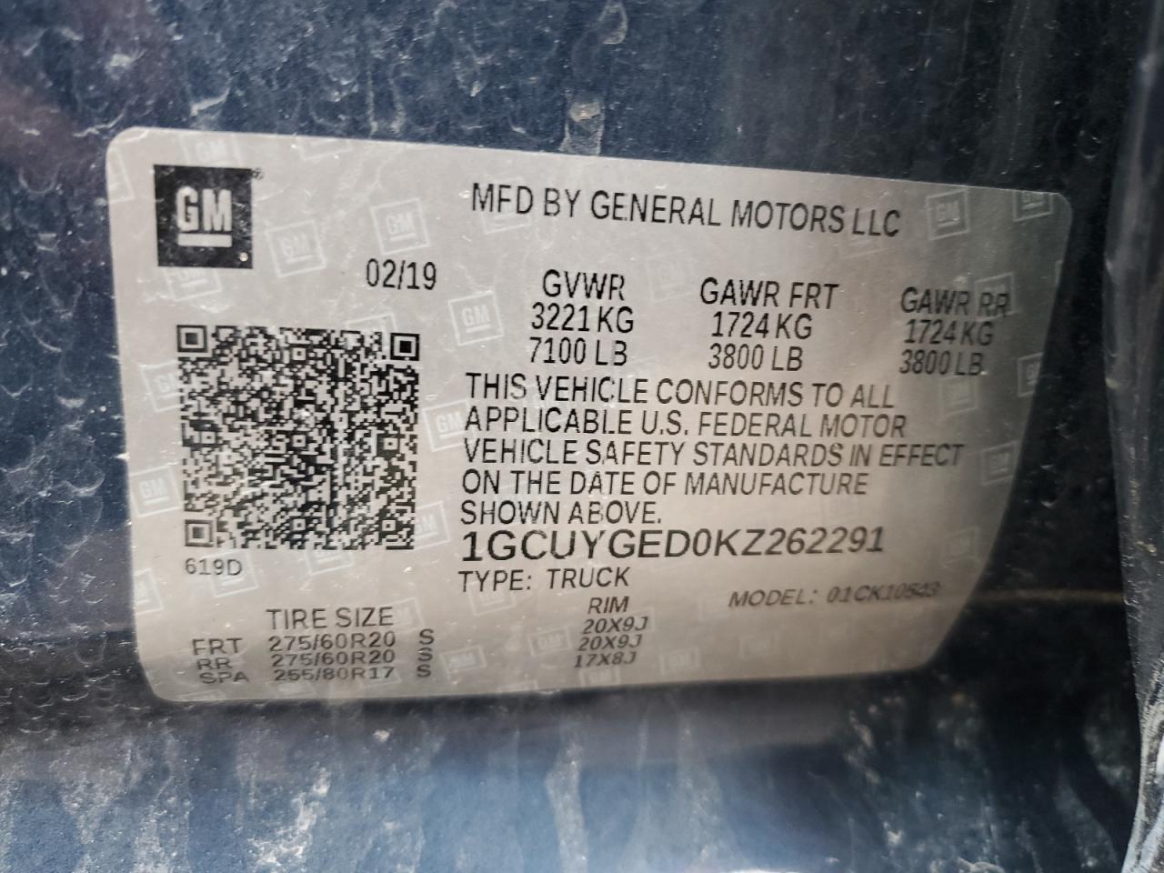 1GCUYGED0KZ262291 CHEVROLET ALL Models 2019