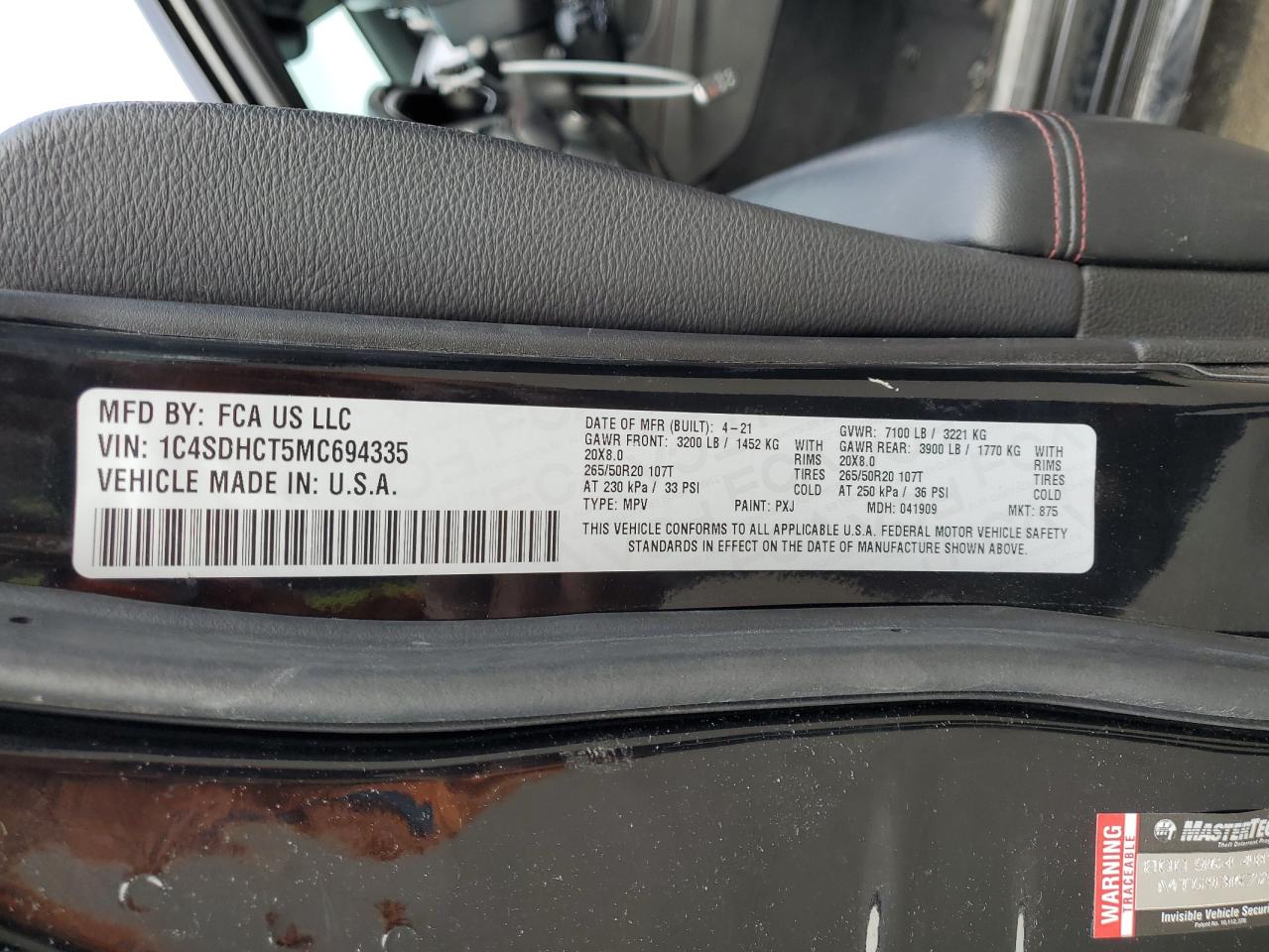 1c4sdhct5mc694335 1C4SDHCT5MC694335 2021 Dodge Durango R/T