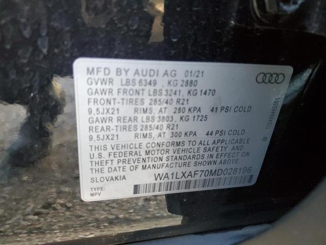 2021 Audi Q7 Premium Plus VIN: WA1LXAF70MD028196 Lot: 48141644