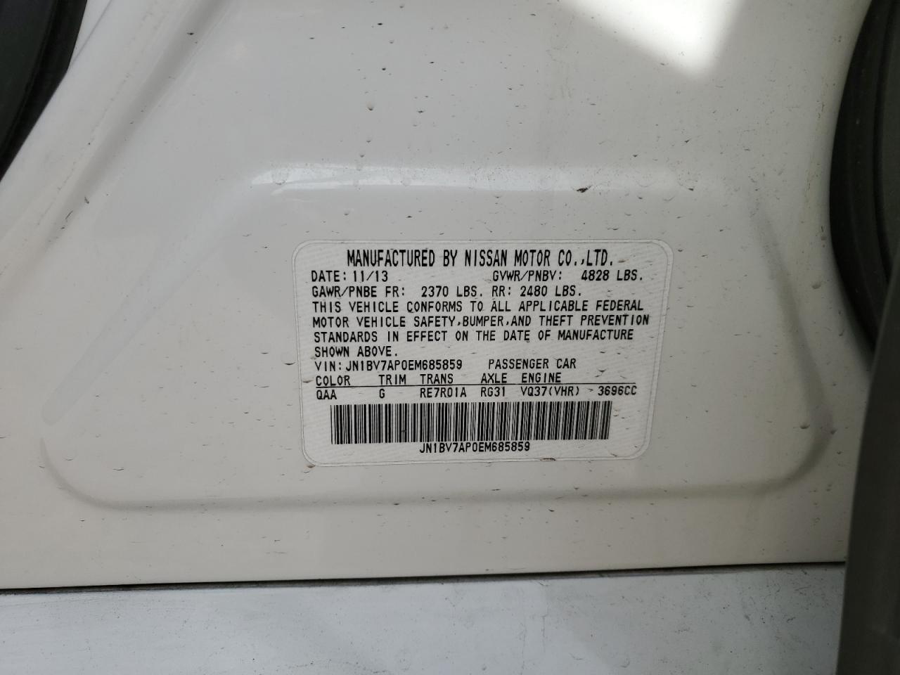 JN1BV7AP0EM685859 2014 Infiniti Q50 Base