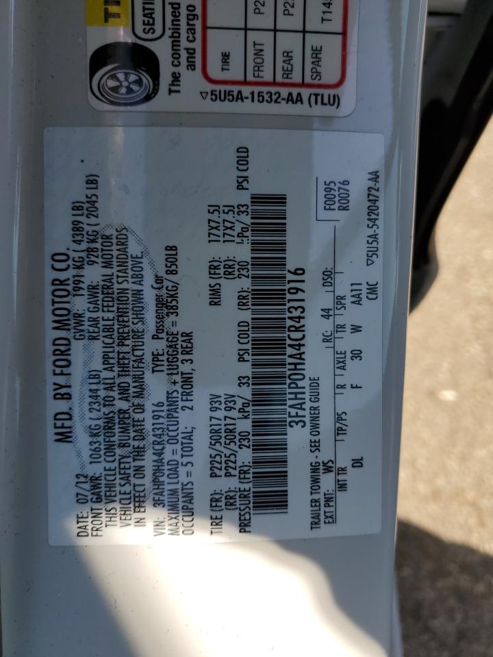 3FAHP0HA4CR431916 2012 Ford Fusion Se