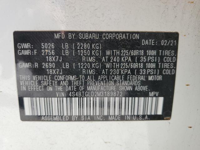 2021 SUBARU OUTBACK ON 4S4BTGLD2M3189872