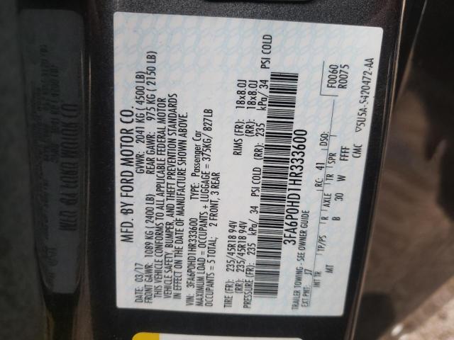 2017 FORD FUSION SE - 3FA6P0HD1HR333600