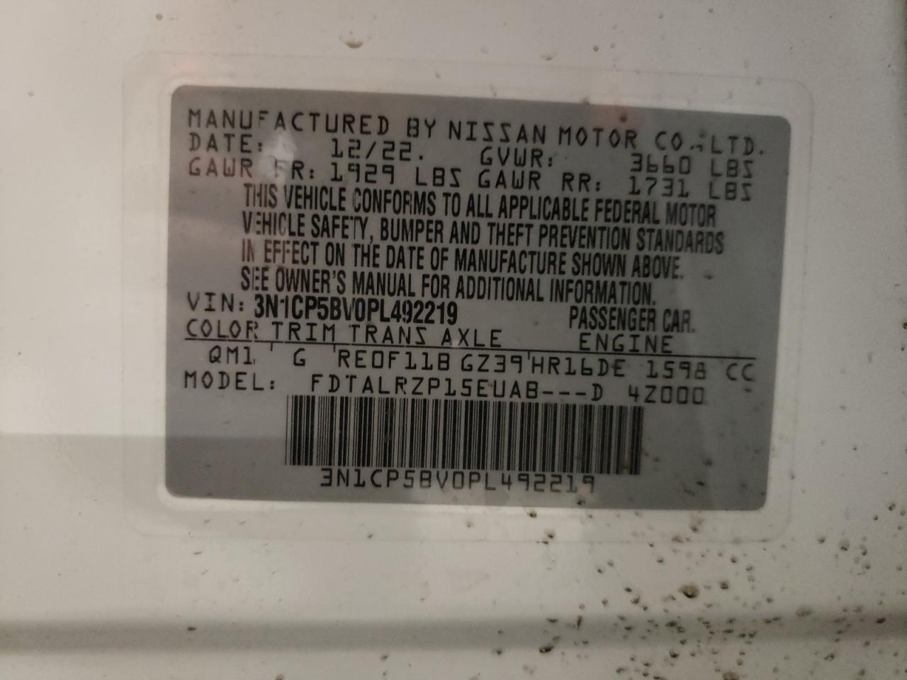 3N1CP5BV0PL492219 NISSAN KICKS 2023