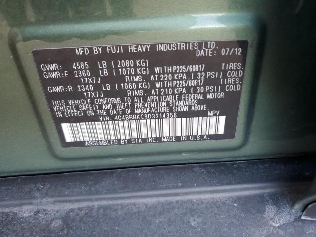 VIN 4S4BRBKC9D3214356 2013 Subaru Outback, 2.5I Lim... no.12