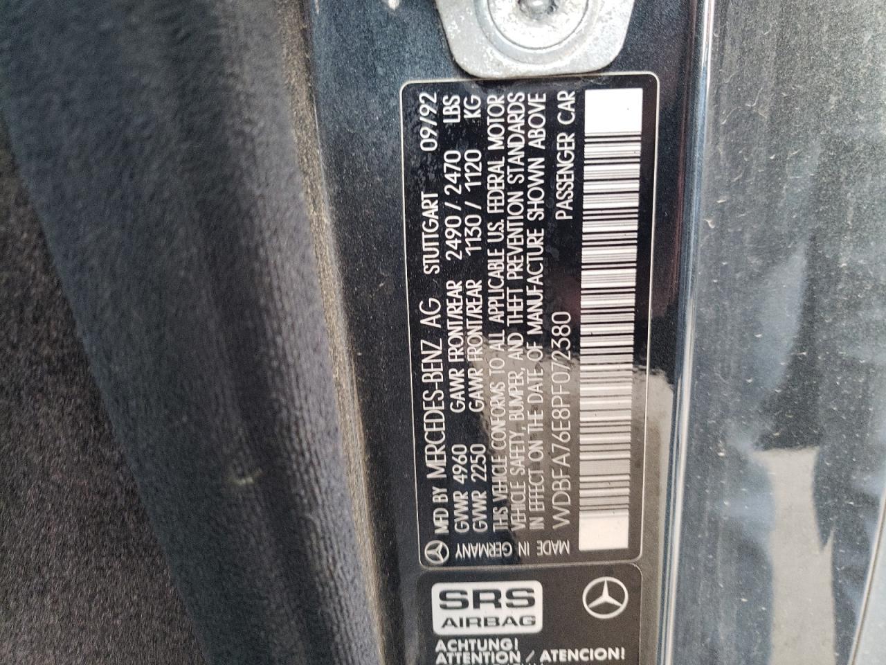 WDBFA76E8PF072380 1993 Mercedes-Benz 600 Sl