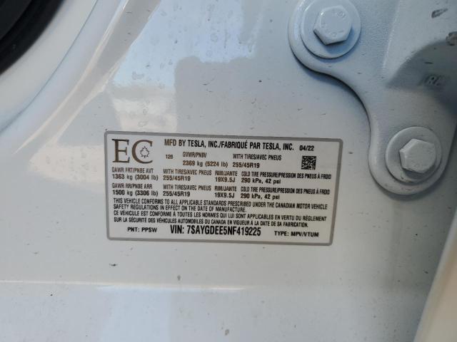 2022 TESLA MODEL Y 7SAYGDEE5NF419225