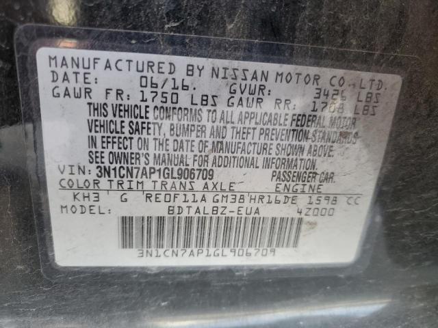 2016 NISSAN VERSA S 3N1CN7AP1GL906709