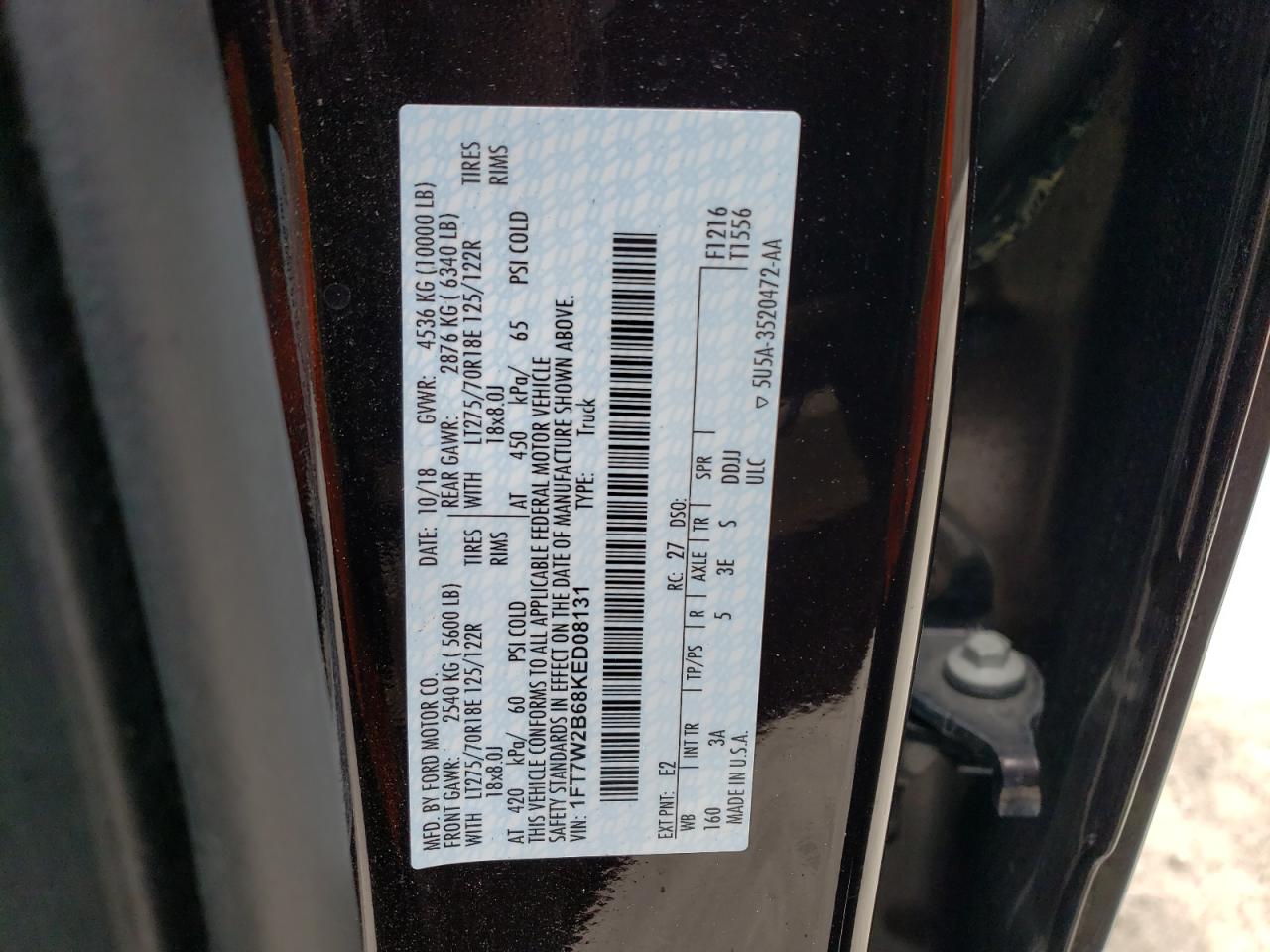 1FT7W2B68KED08131 FORD F250 2019